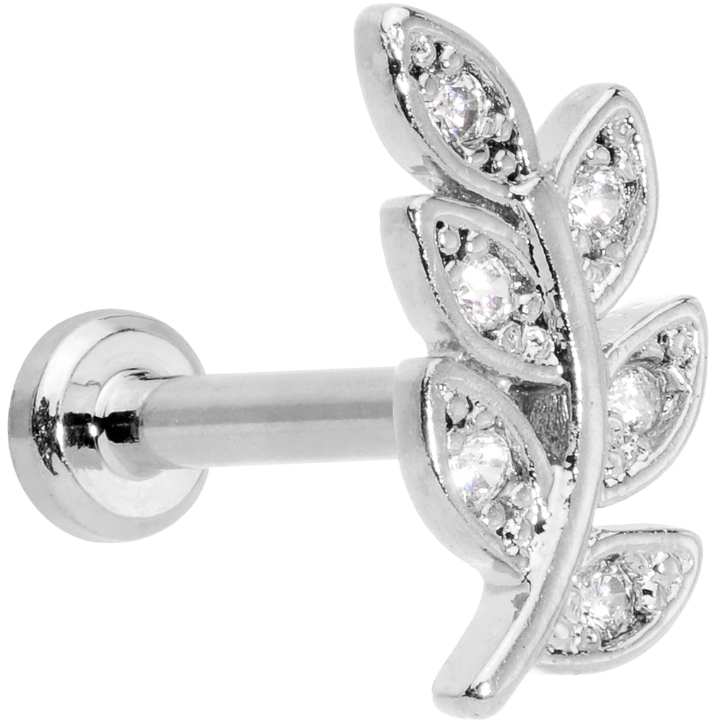 16G 5/16 Color CZ Gem Leaf Internally Threaded Labret Tragus