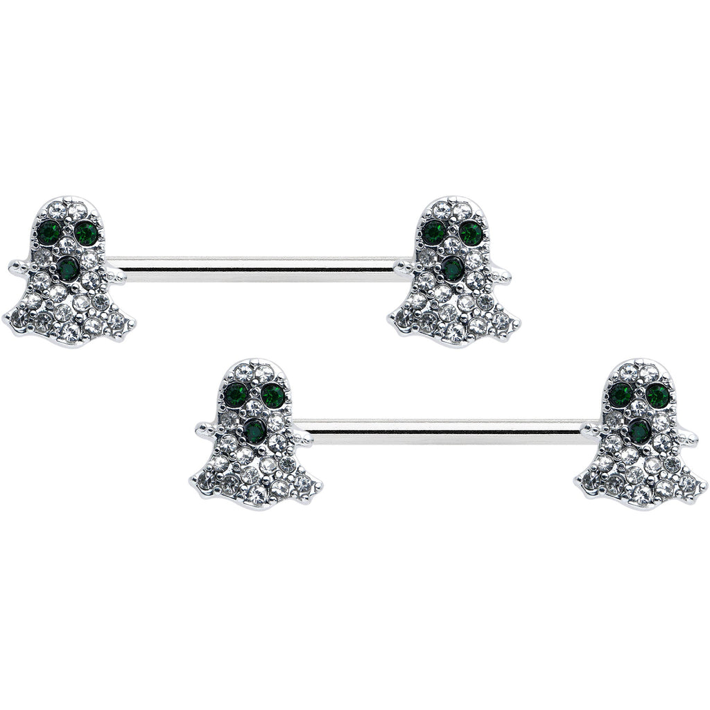14G 5/8 Clear Black Gem Scary Ghost Barbell Nipple Ring Set