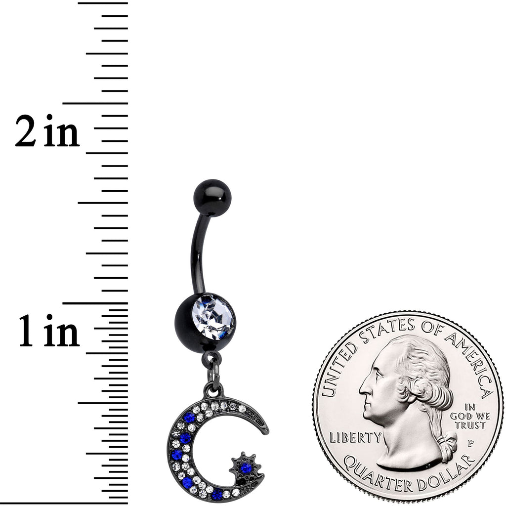 Clear Blue Gem Black Star Moon Twister Dangle Belly Ring Set of 3