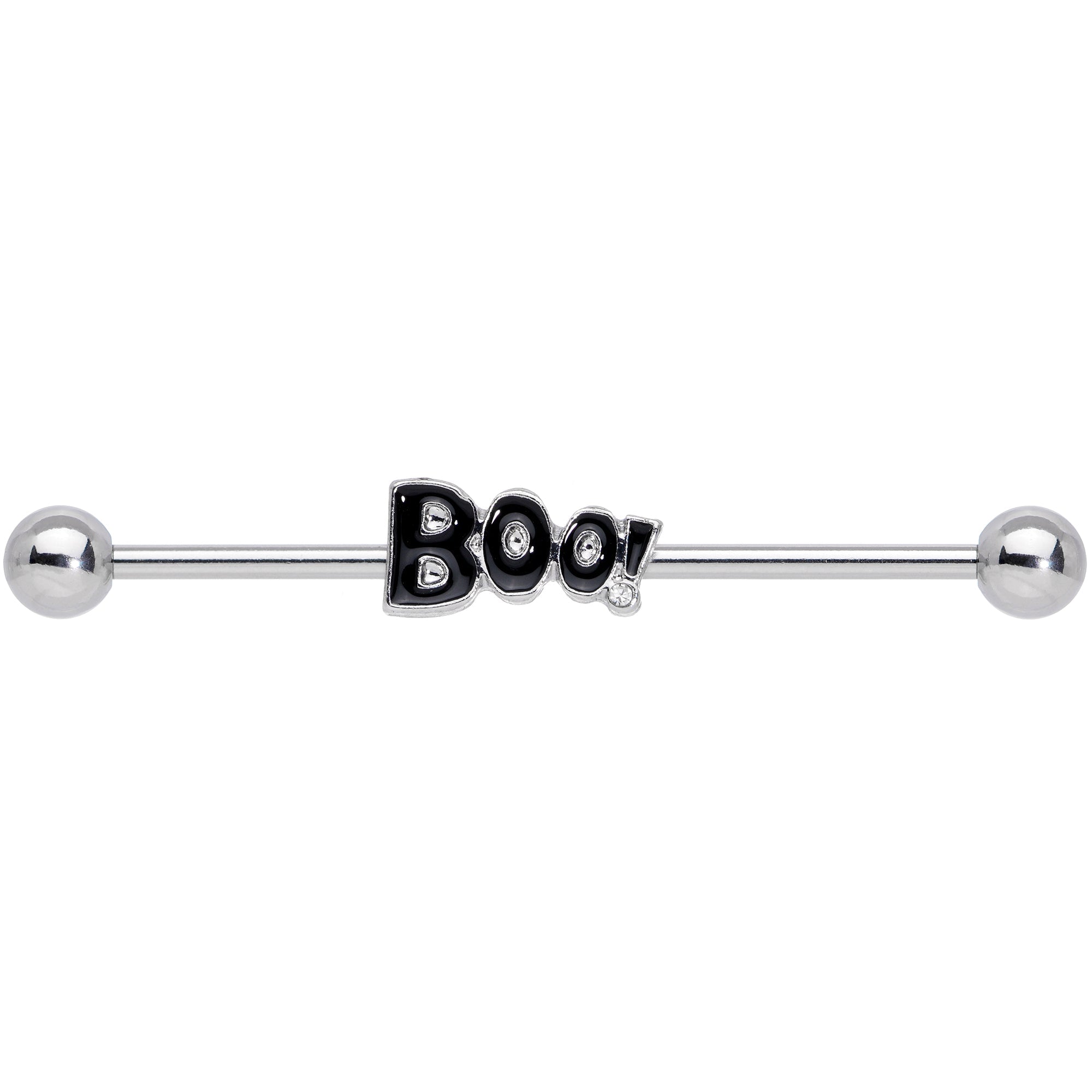 14G Clear Gem Black Boo Halloween Industrial Barbell 38mm