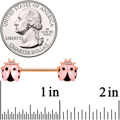 14G 9/16 Clear Gem Rose Gold Tone Lil Ladybug Nipple Ring Set