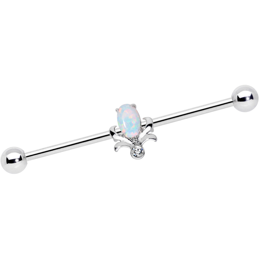 14G White Synthetic Opal Tulip Flower Industrial Barbell 38mm