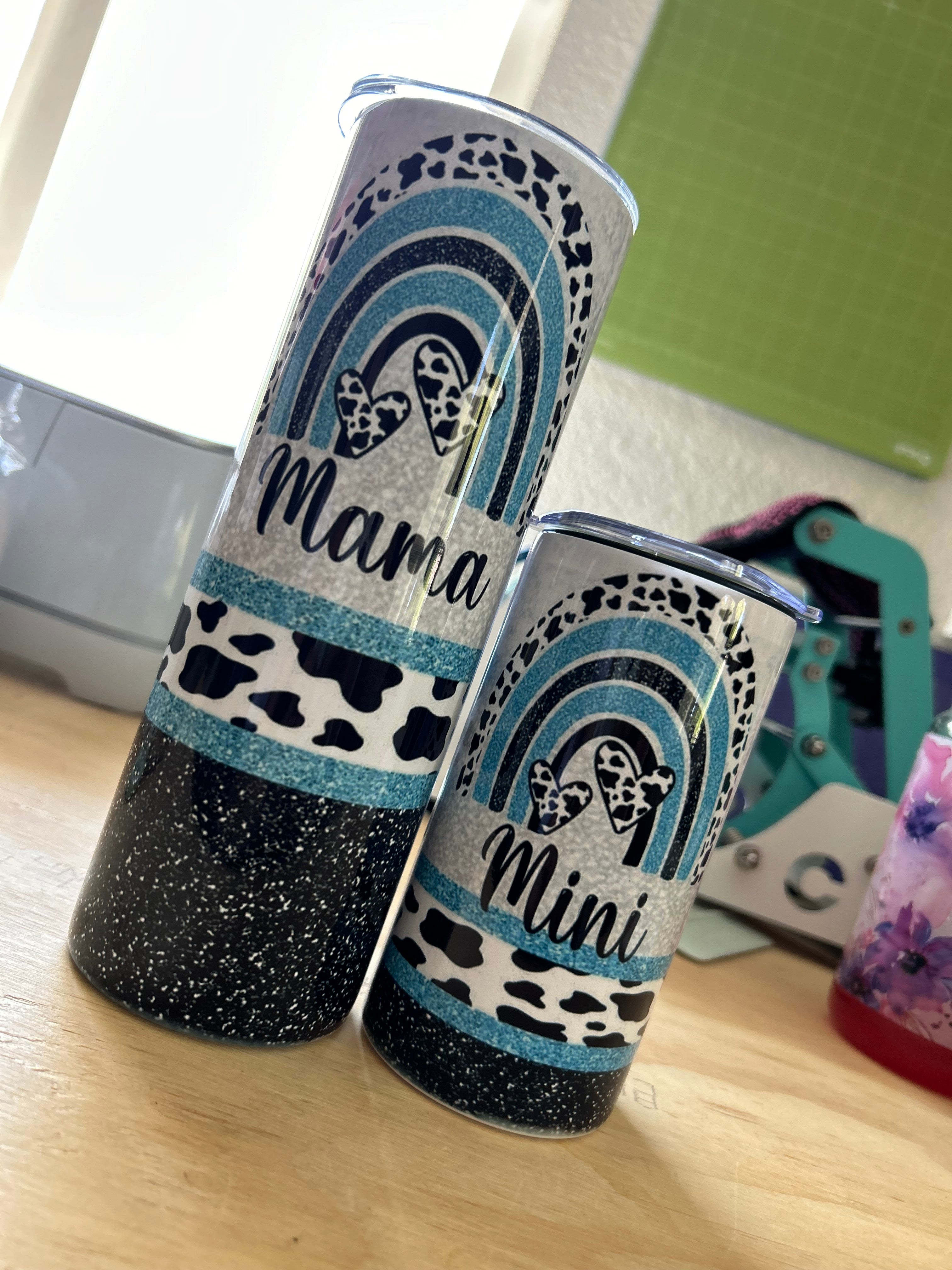 Mama and Mini Cow print Rainbow Tumbler set