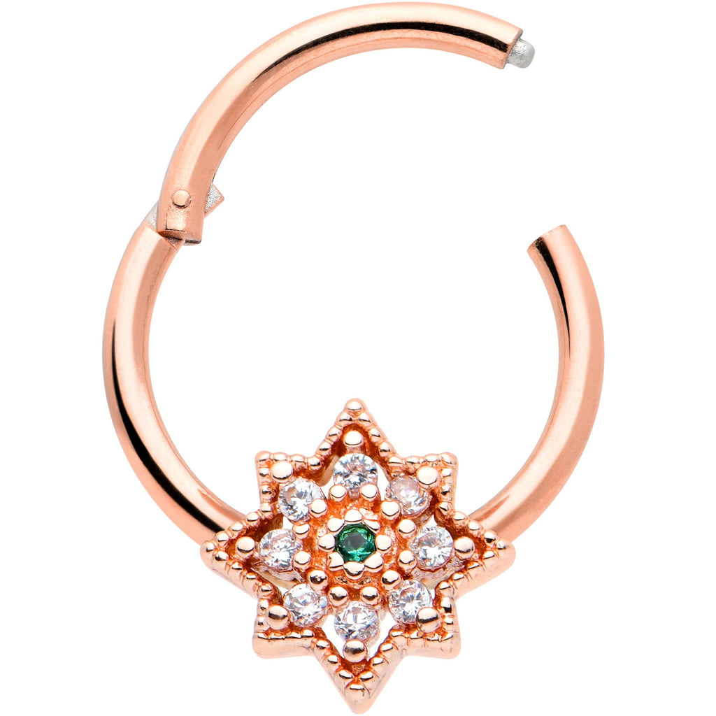 16G 3/8 Green Gem Rose Gold Tone Evening Star Hinged Segment Ring