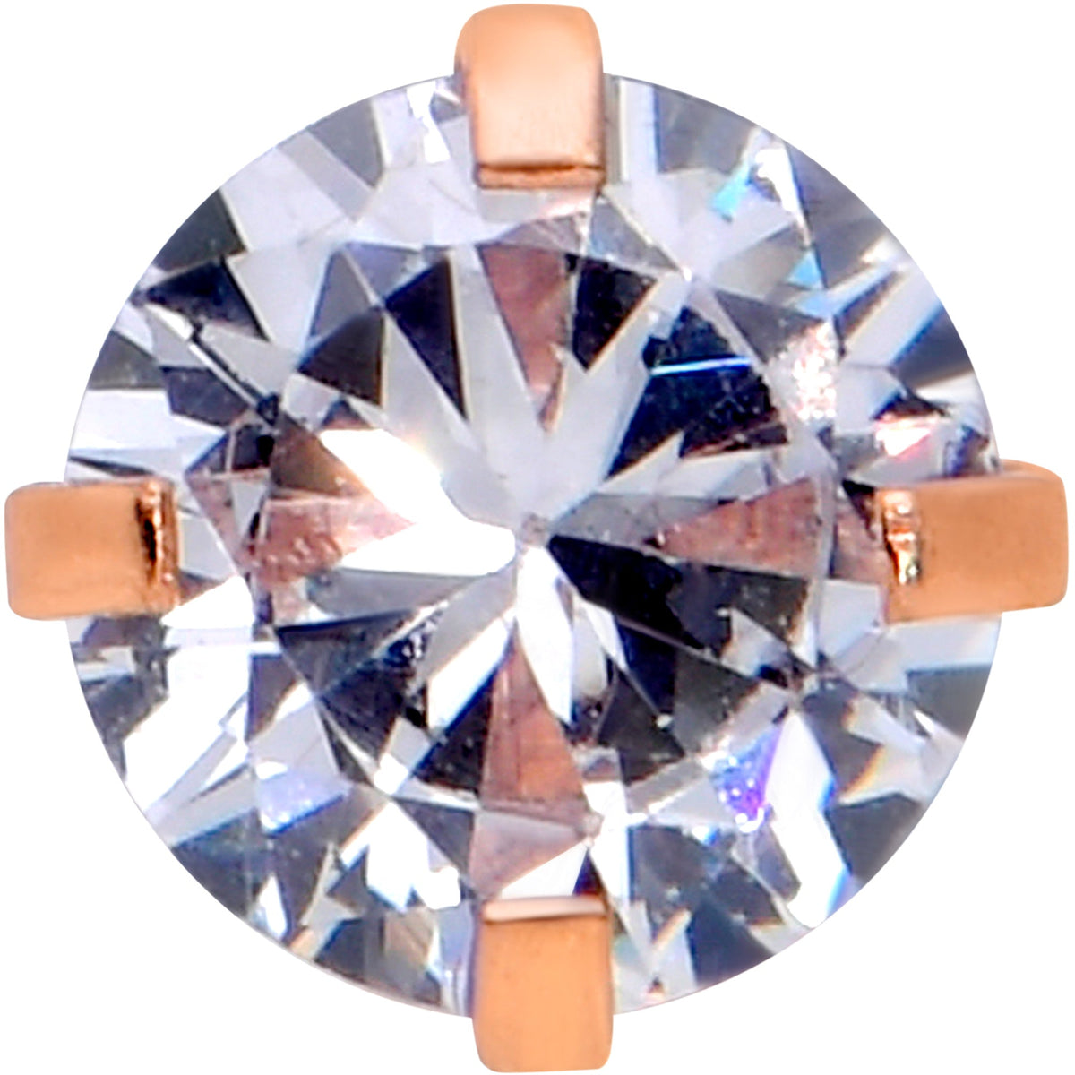 Clear CZ Gem Rose Gold Tone Circle Top Barbell Tongue Ring
