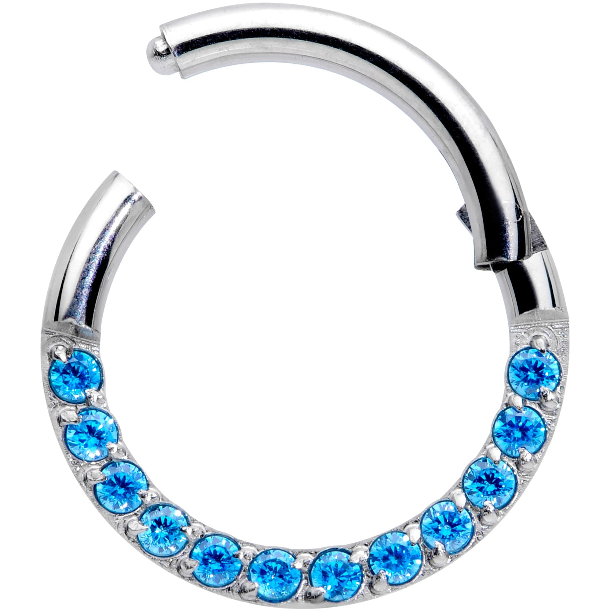16G 5/16 Aqua Gem Paved Elegance Hinged Segment Ring