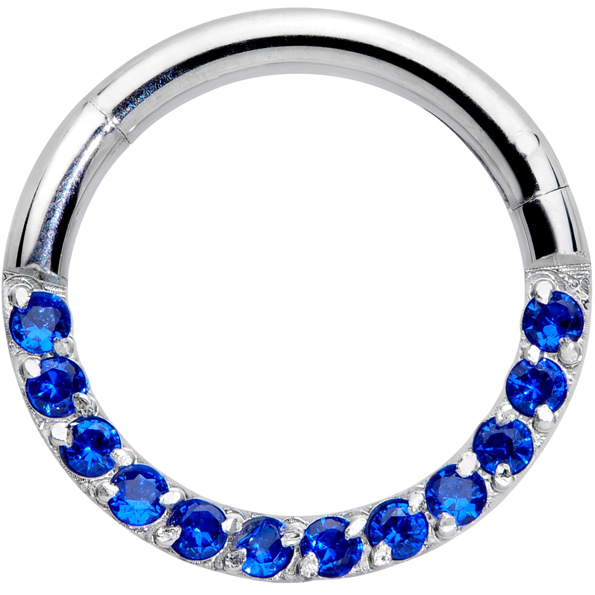 16G 5/16 Deep Blue Gem Paved Elegance Hinged Segment Ring