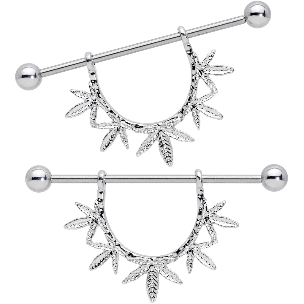 14G 5/8 Garland Pot Leaf Dangle Nipple Shield Set