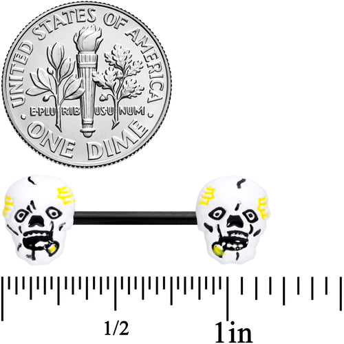 14G 9/16 Black White Skull Halloween Barbell Nipple Ring Set