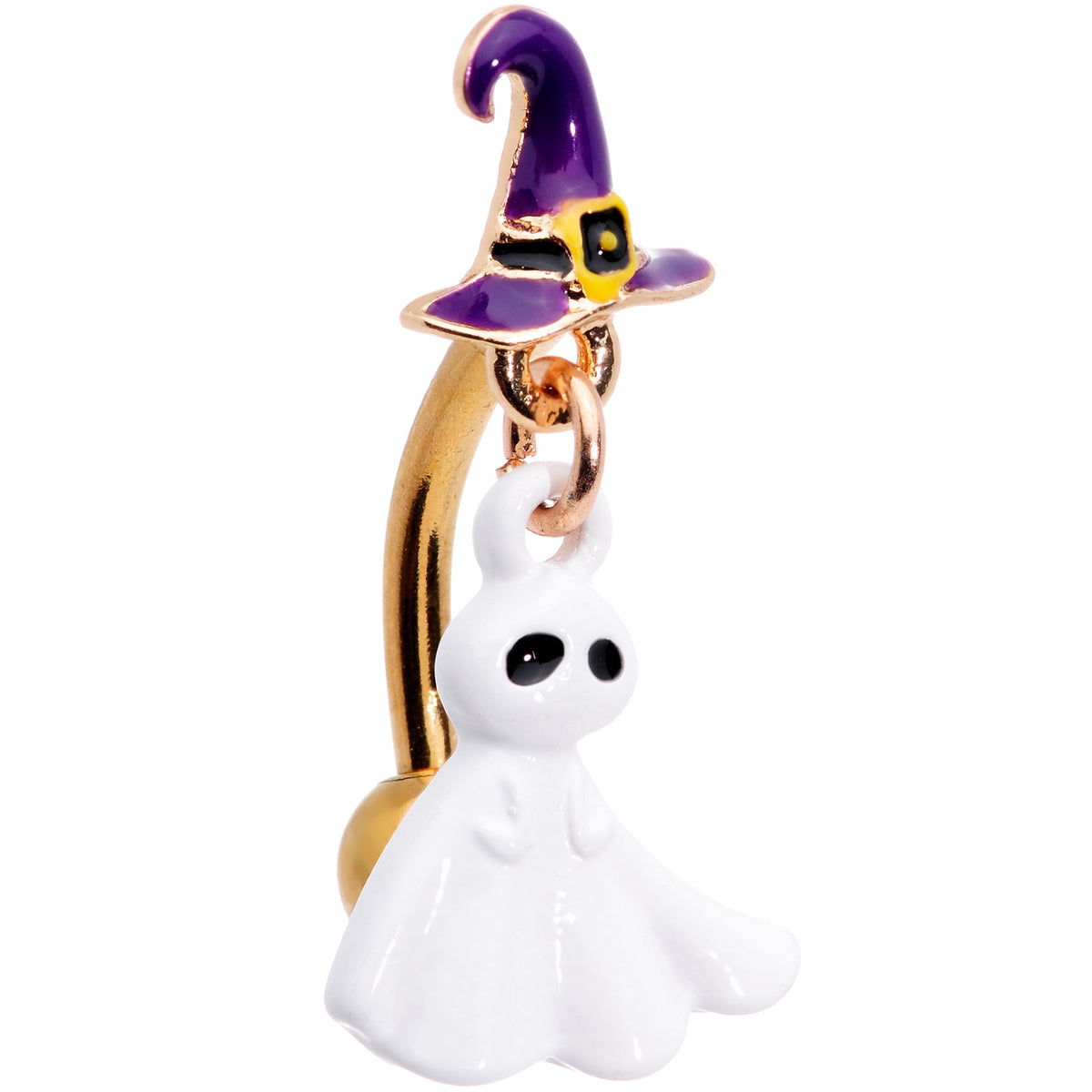 Gold Tone Ghost Witch Halloween Top Mount Dangle Belly Ring