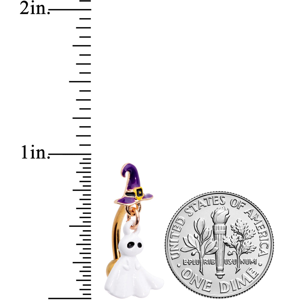 Gold Tone Ghost Witch Halloween Top Mount Dangle Belly Ring