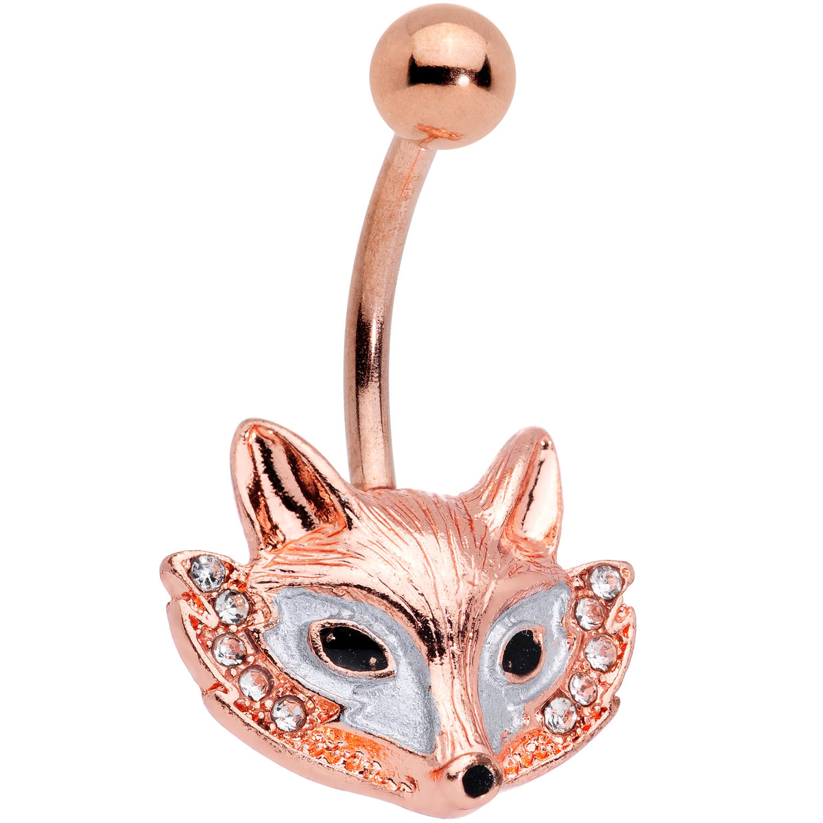 Clear Gem Rose Gold Tone Fashion Fox Belly Ring
