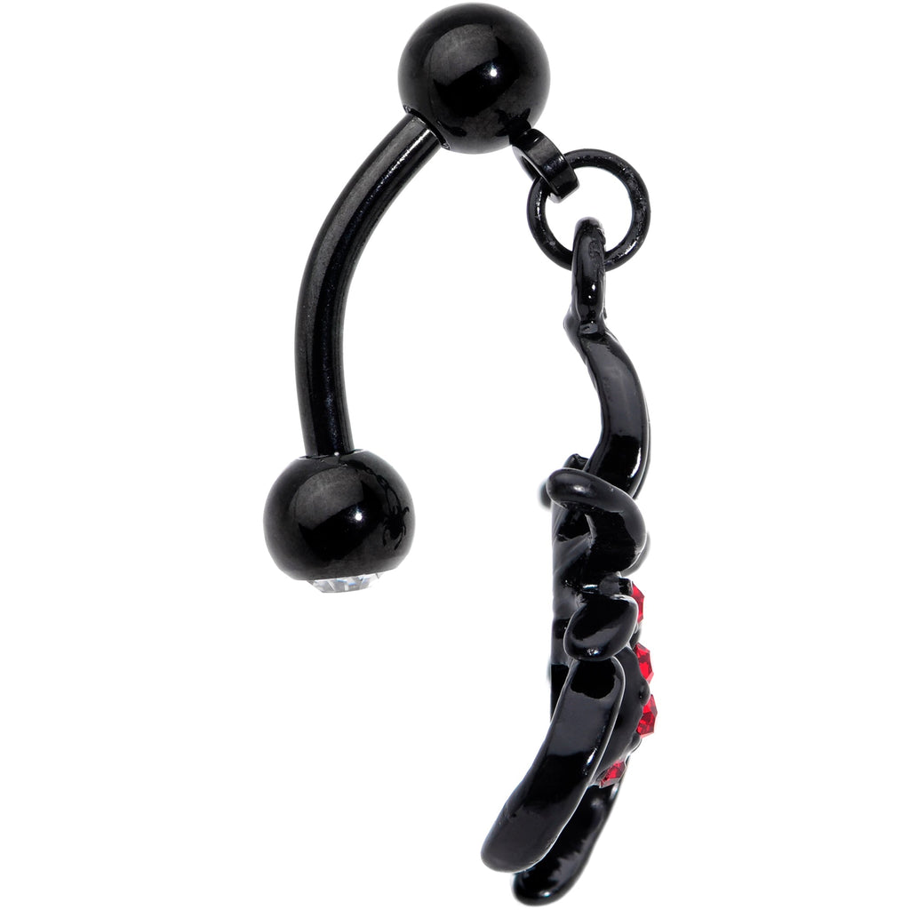 Red Gem Black Widow Spider Halloween Dangle Top Mount Belly Ring