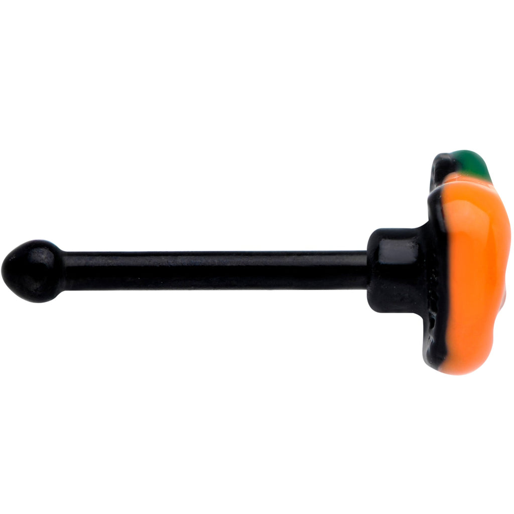20G 1/4 Black Happy Little Pumpkin Halloween Nose Bone