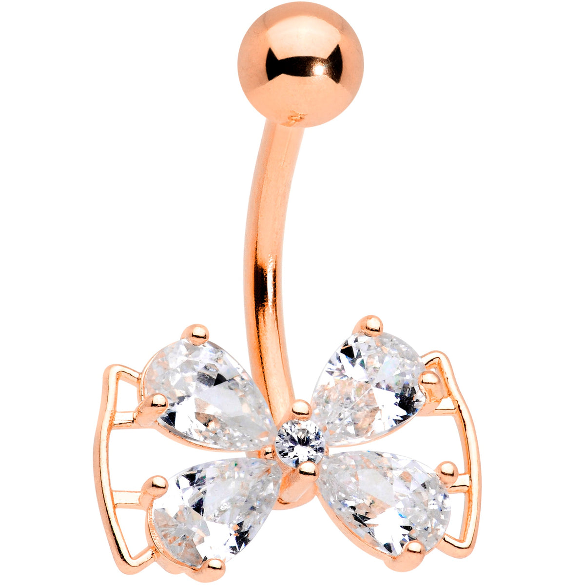 Clear CZ Gem Rose Gold Tone Beauty Bow Belly Ring