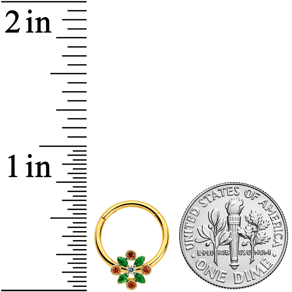 16G 3/8 Red Gem Gold Tone Crest Christmas Hinged Segment Ring