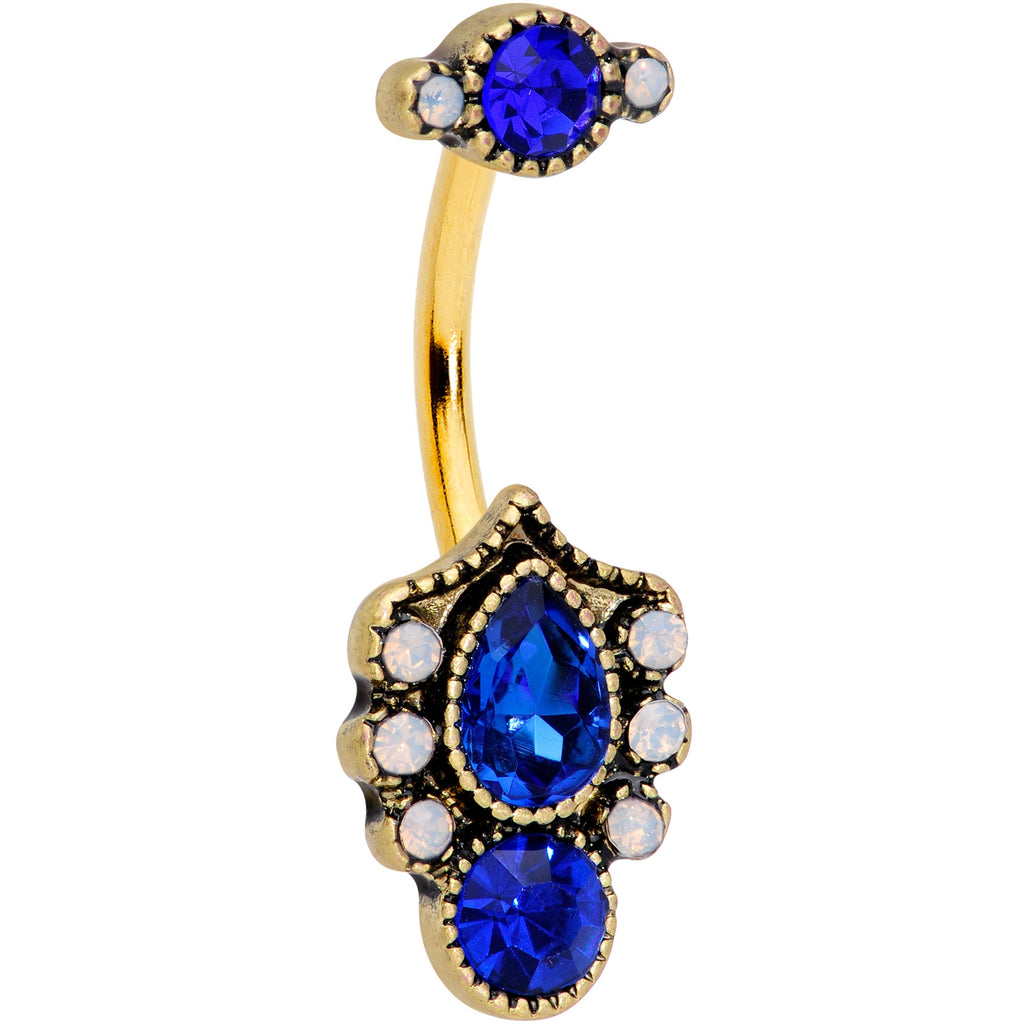 Clear Blue Gem Gold Tone Heirloom Oval Belly Ring