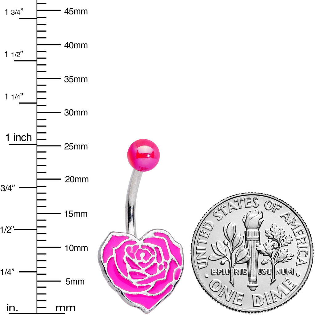 Pink UV Glow Ball Rose Heart Valentines Day Belly Ring