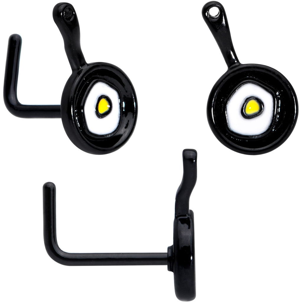 20G 7mm Black Spatula Kitchen Cooking L Shape Nose Ring Set of 2