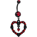 Red CZ Gem Black Skull Heart Halloween Dangle Belly Ring