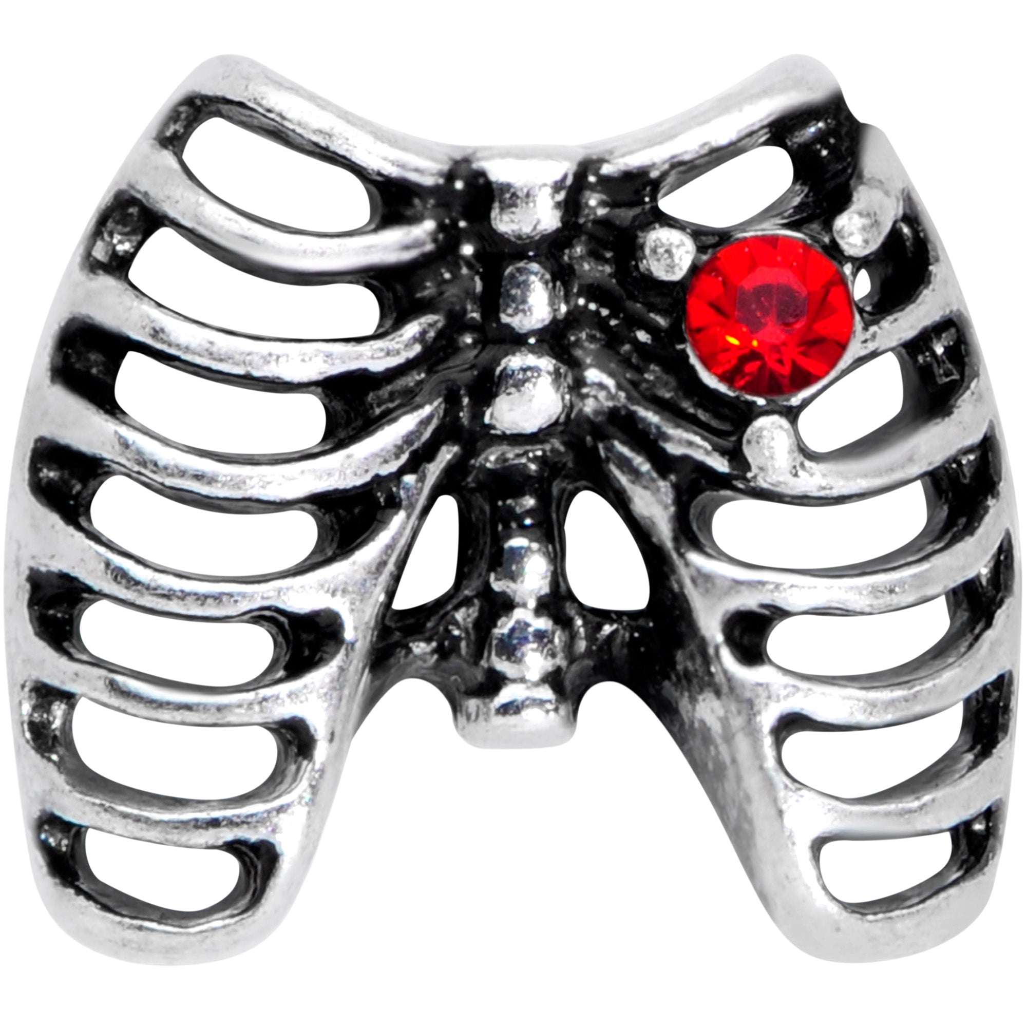 16G 5/16 Red CZ Gem Heart Skeleton Ribs Halloween Labret Tragus