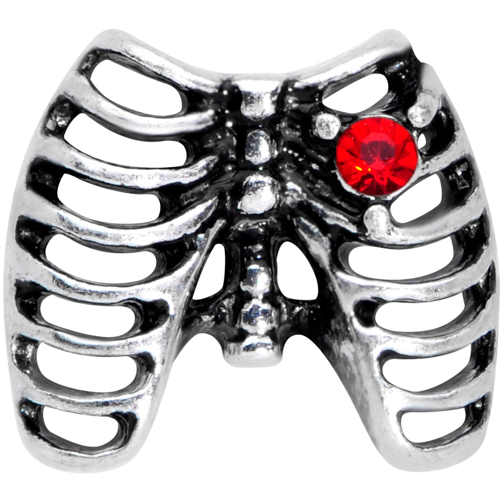 16G 1/4 Red CZ Gem Heart Skeleton Halloween Cartilage Earring