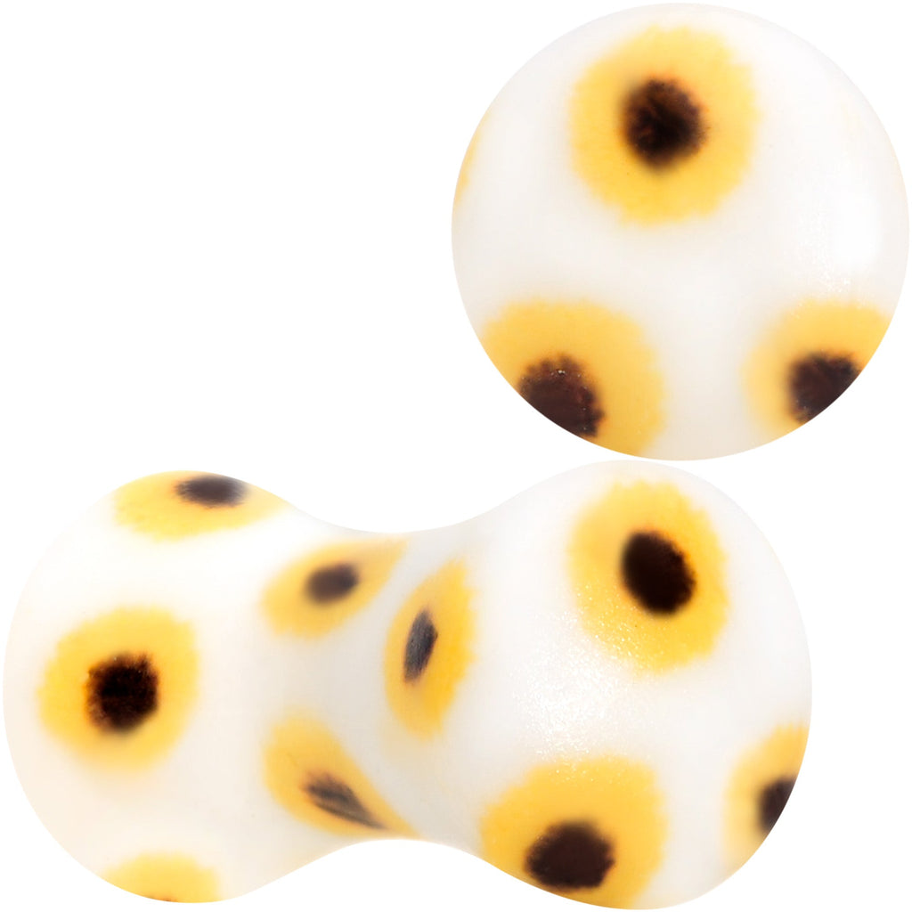 White Acrylic Scores of Sunflowers Double Flare Plug Set