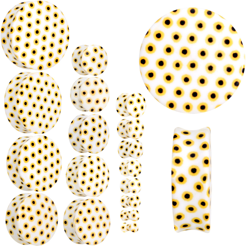 White Acrylic Scores of Sunflowers Double Flare Plug Set