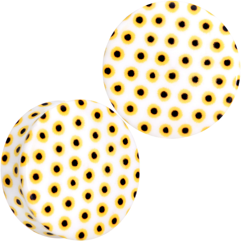 White Acrylic Scores of Sunflowers Double Flare Plug Set