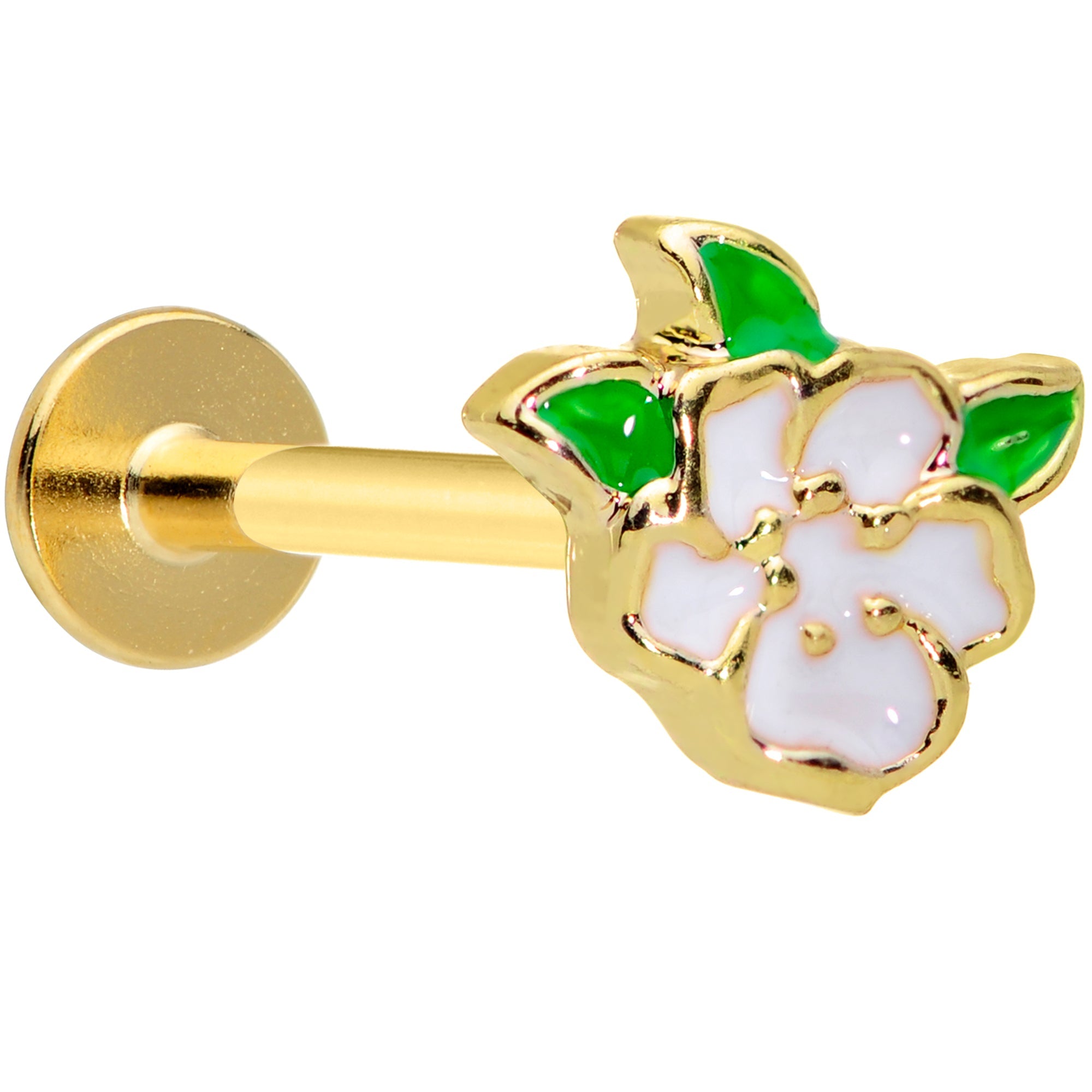 16G 5/16 Gold Tone White Spring Flower Labret Monroe Tragus