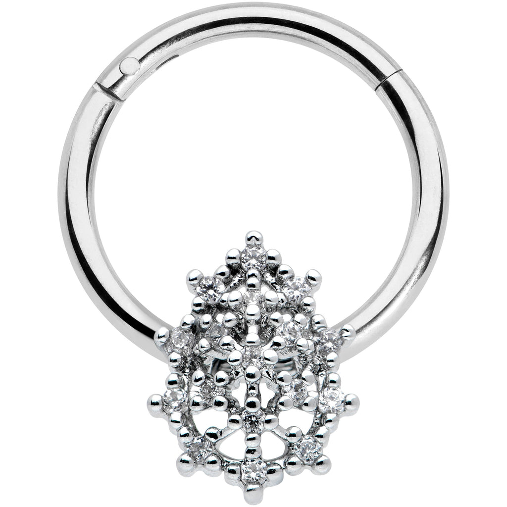 16G 3/8 Clear CZ Gem Nubbly Textured Drop Hinged Segment Ring