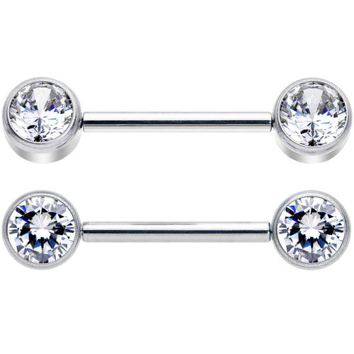 14G 9/16 Clear CZ Gem G23 Titanium Threadless Nipple Ring Set