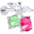 16G 1/4 Red Green CZ Gem Internal Thread Cherries Labret Tragus