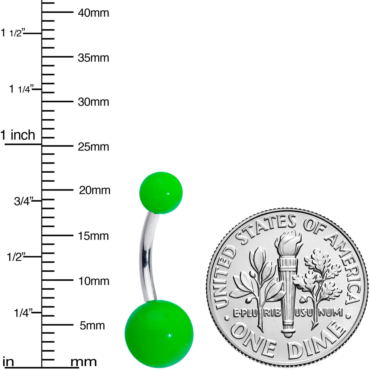 G23 Titanium Gorgeous Green UV Glow Belly Ring
