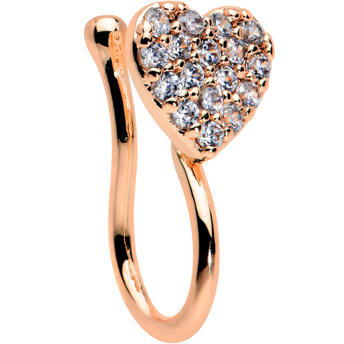 Clear CZ Gem Rose Gold Tone Paved Heart Clip On Fake Nose Ring