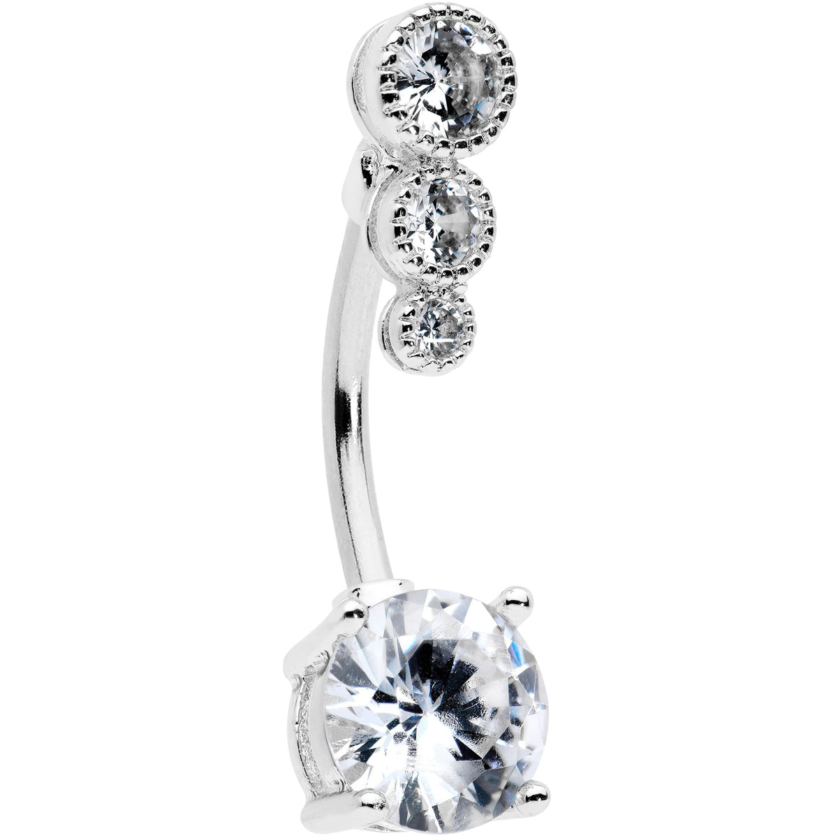 Clear CZ Gem Triple Drop Round Belly Ring