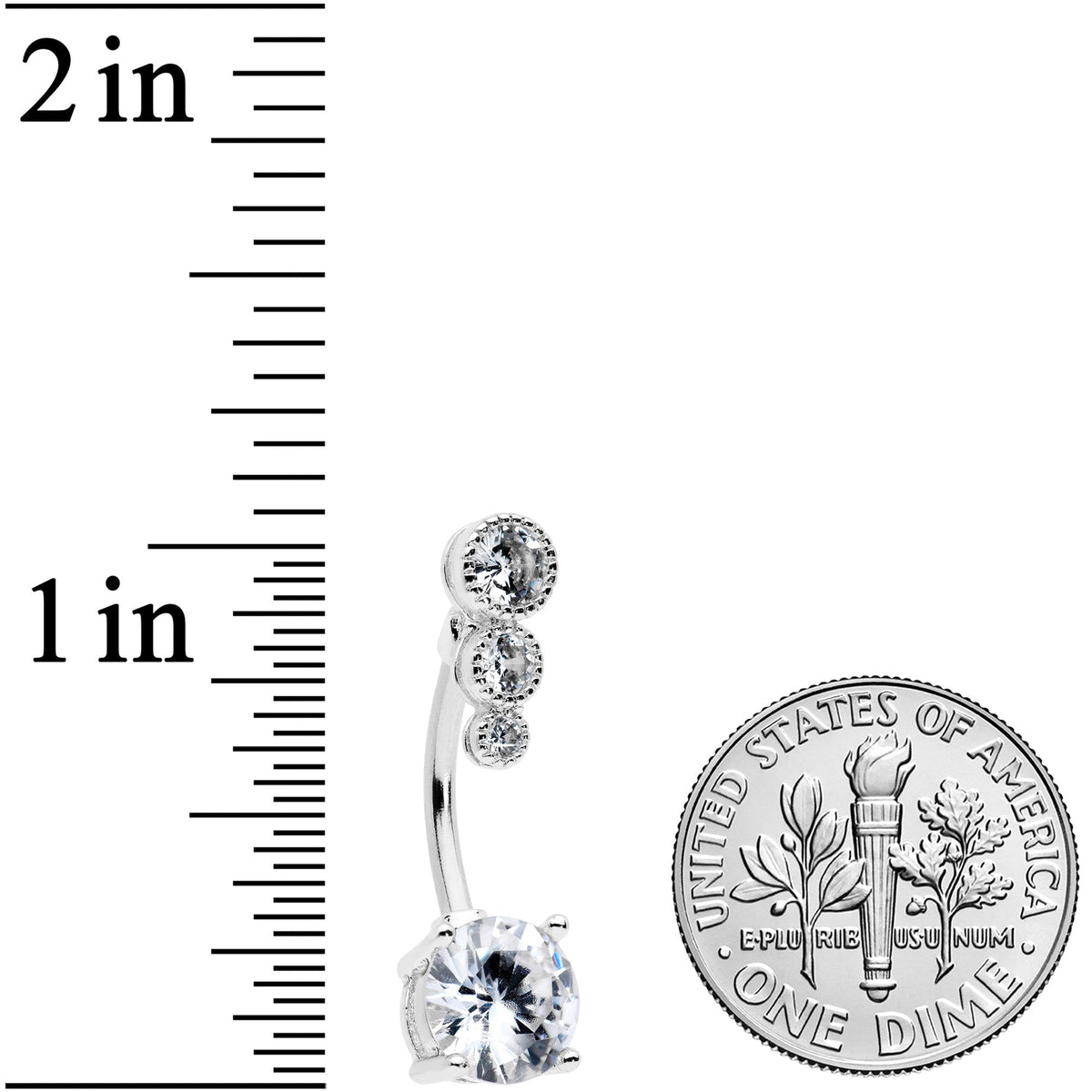 Clear CZ Gem Triple Drop Round Belly Ring