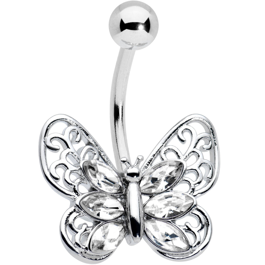 Clear Gem Lacy Butterfly Belly Ring