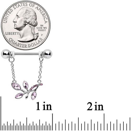 14G 9/16 Pink Gem Leaves of Love Chain Dangle Nipple Ring Set