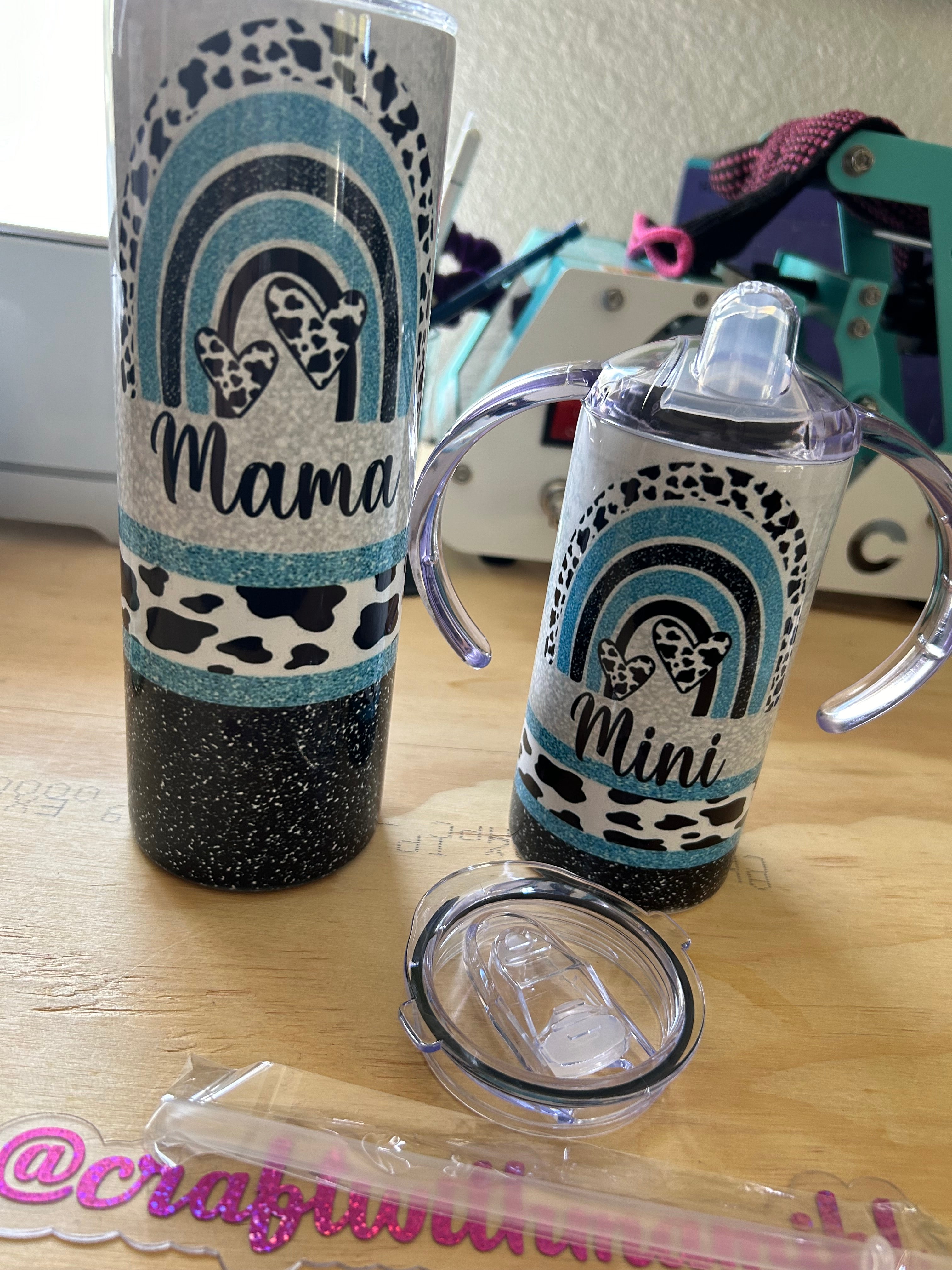 Mama and Mini Cow print Rainbow Tumbler set