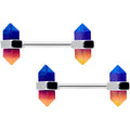 14G 9/16 Blue Ombre Tourmaline Natural Stone Barbell Nipple Ring Set