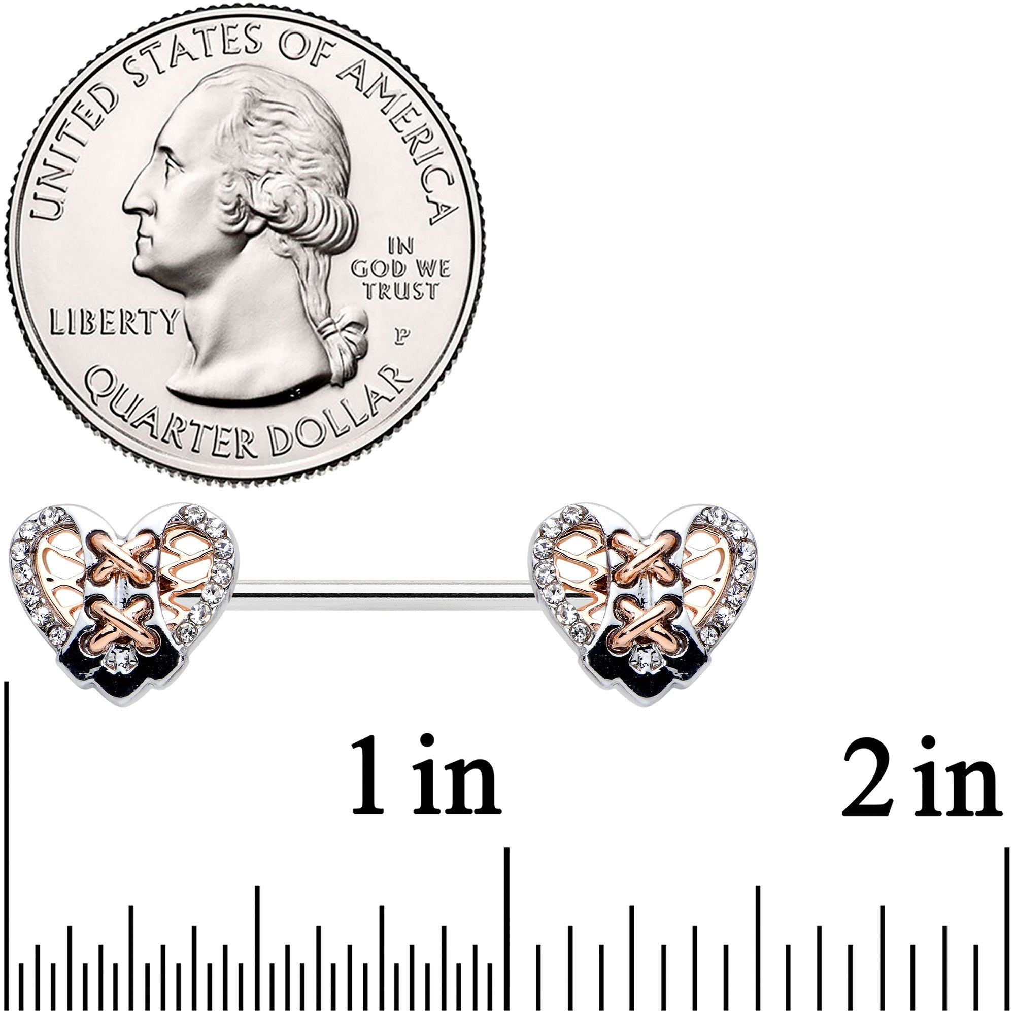 14G 9/16 Clear Gem Tie Me Up Corset Heart Barbell Nipple Ring Set