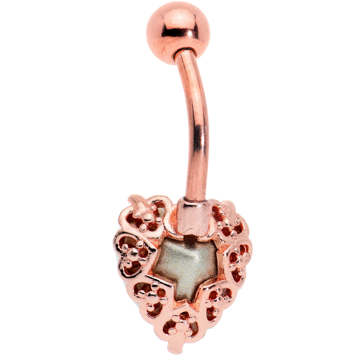 Clear CZ Gem Rose Gold Tone Great Big Heart Valentines Day Belly Ring