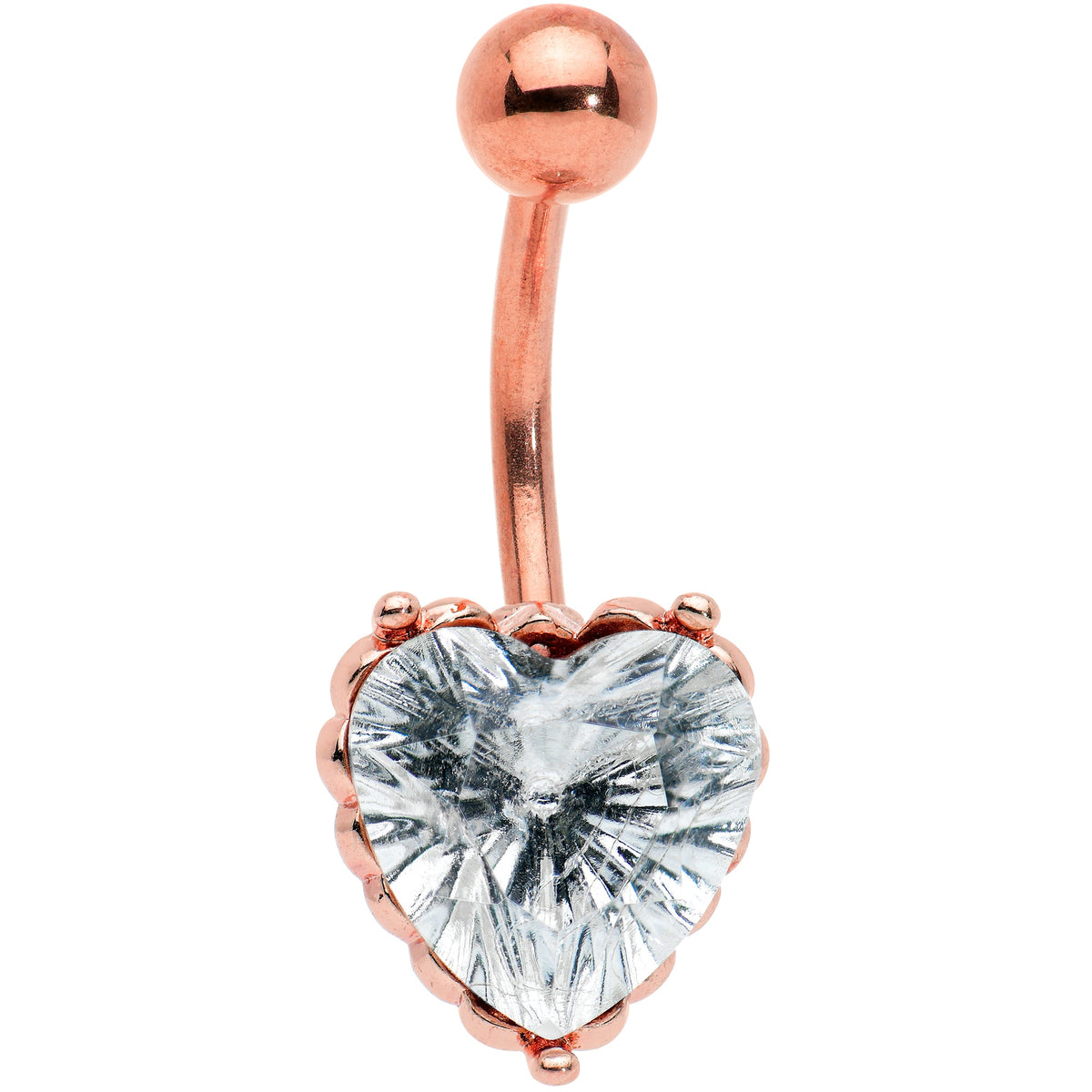 Clear CZ Gem Rose Gold Tone Great Big Heart Valentines Day Belly Ring
