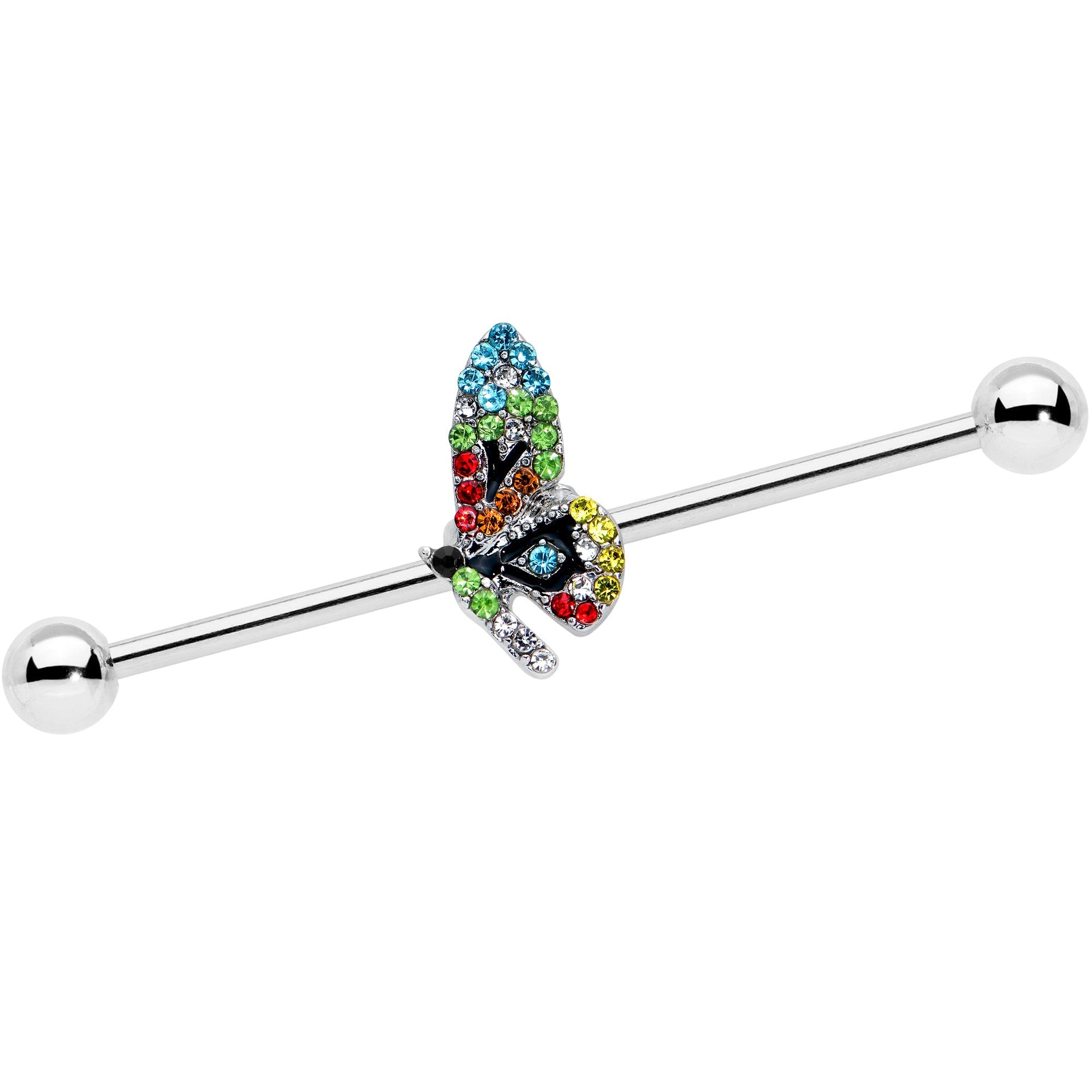14G Blue Red Green Gem Glitz Dragonfly Industrial Barbell 38mm