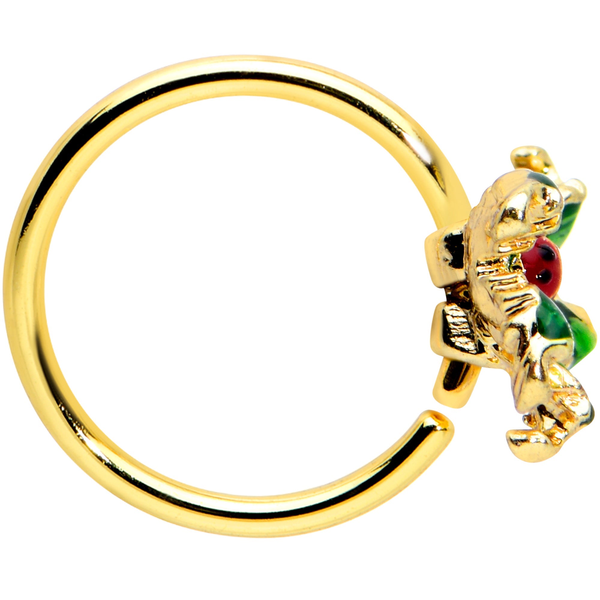 20G 5/16 Gold Tone Tiny Ladybug Leaves Nose Hoop