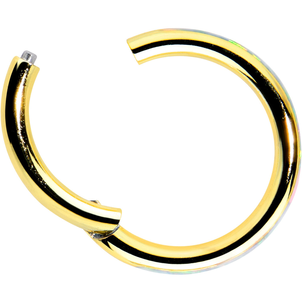 16G 5/16 White Synth Opal Gold Tone Forward Facing Segment Ring
