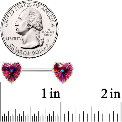 14G 9/16 Red CZ Gem Heart Love Valentine Barbell Nipple Ring Set
