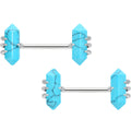 14G 9/16 Turquoise Stone Obelisks Barbell Nipple Ring Set