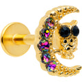 16G 5/16 Aurora Black Gem Gold Tone Owl Moon Labret Monroe Tragus